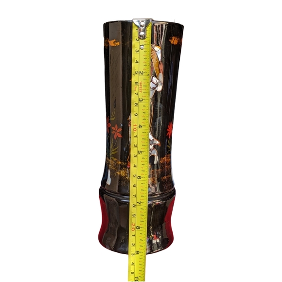 Flying Horse Footed Lacquer Vase with Mother of Pearl Abalone Inlay Hand Painted - Picture 10 of 10